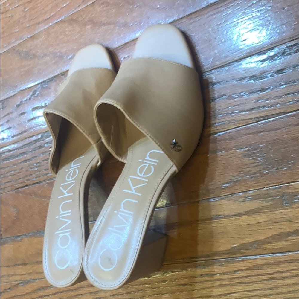 Calvin Klein Tan Mules with Leather Finish